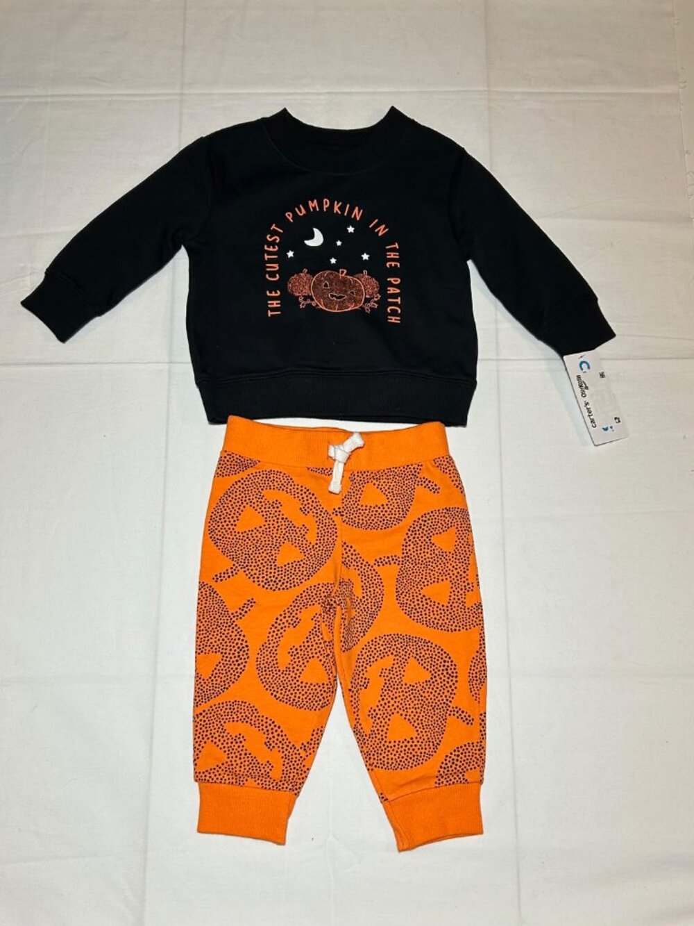Carter's Unisex 6 Months Cutest Pumpkin Black Sweatshirt Pumpkin Pants NWT